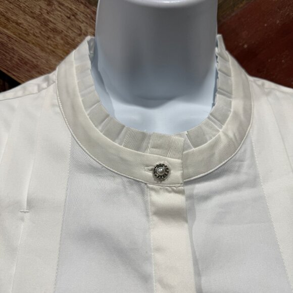 Soft Surroundings Poetic Button Up Shirt Women 1X White Cotton Ruffle Pleated - Picture 2 of 16